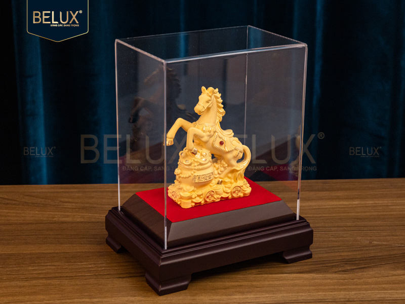 Tượng Ngựa Hũ Tiền dát vàng cát&nbsp;8.8x3.9x11.3cm